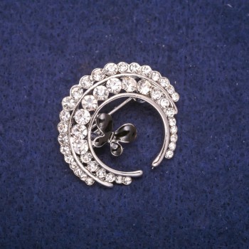 Discount! Butterfly Brooch with Black Enamel and White Rhinestones, Silver-toned Metal 32x34mm