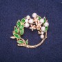 Sale! Brooch 'Wreath' with pearls and enamel, white and green color 41x35mm, golden metal