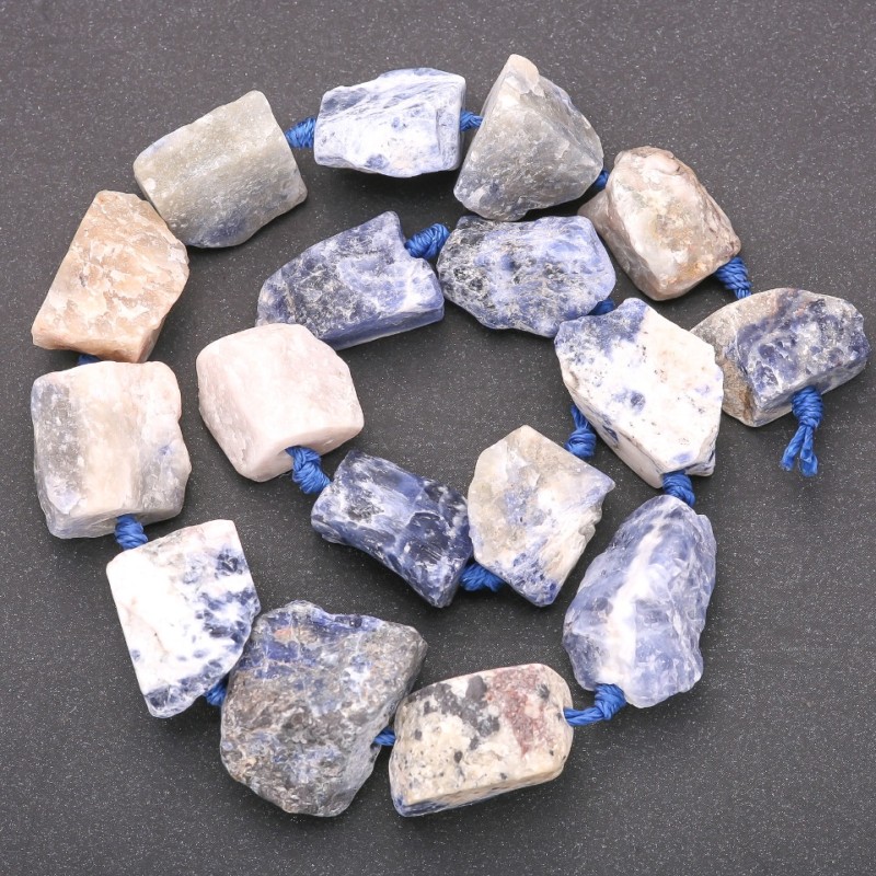 Unpolished sodalite beads on thread strand, 20x26 mm diameter, length 42 cm