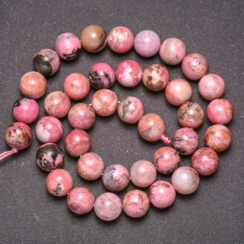 Rhodonite natural stone beads, smooth round beads, diameter 10 (+/-) mm, length 38 cm