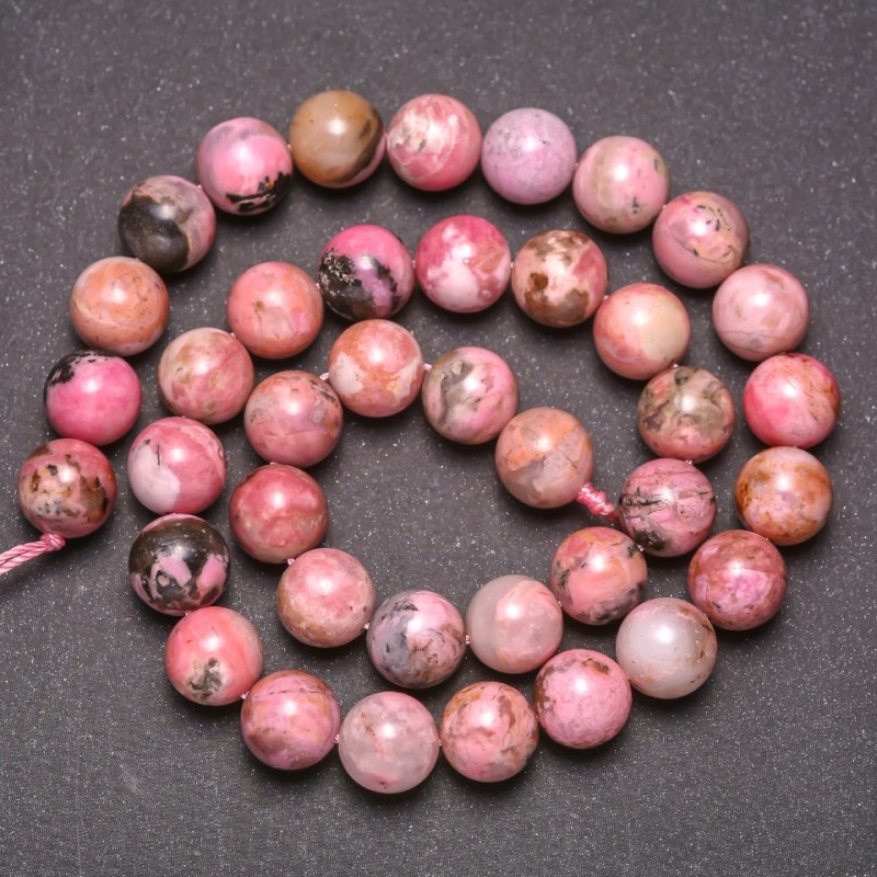 Rhodonite natural stone beads, smooth round beads, diameter 10 (+/-) mm, length 38 cm