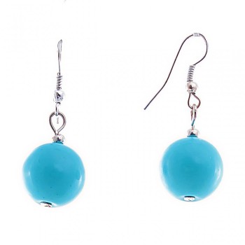 Dangling earrings with smooth large turquoise beads, 45×14 mm