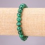 Malachite natural stone bracelet on elastic cord, smooth beads, 8 mm diameter, 18 cm length