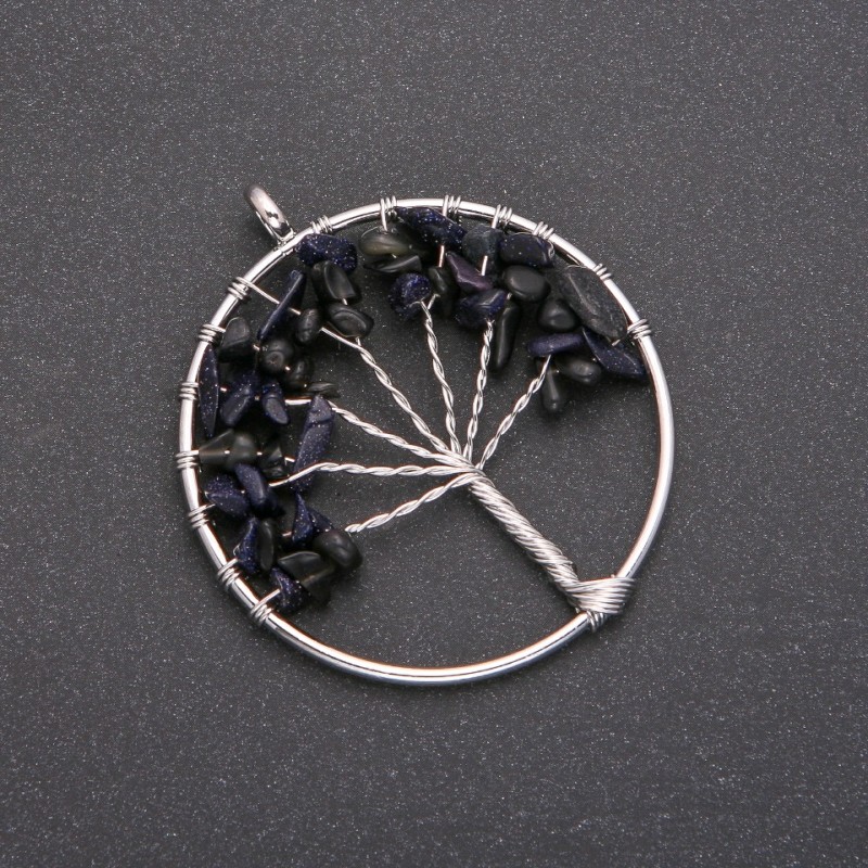 Pendant "Tree of Happiness" Aventurine Blue Sand Cairo Night, diameter 50 mm