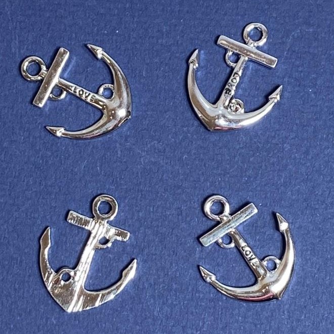 Discount! Anchor Pendant with LOVE Inscription, Silver-Plated Metal, 25x20mm Finish, Pack of 4