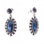 Stud earrings with oval pendants, blue crystals in a rhinestone setting, 35 x 17 mm