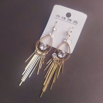 9 cm drop earrings with white crystals in gold-tone metal