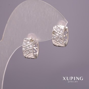 Xuping Rhodium Earrings with White Stones 6x12mm