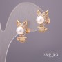 Xuping Earrings with Mallorca Pearls and White Stones 'Owl' 9x17mm 18K Plating