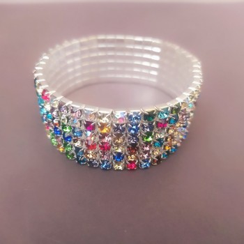 Six-strand stretch bracelet with multicolored rhinestones, summer style, 17 cm circumference