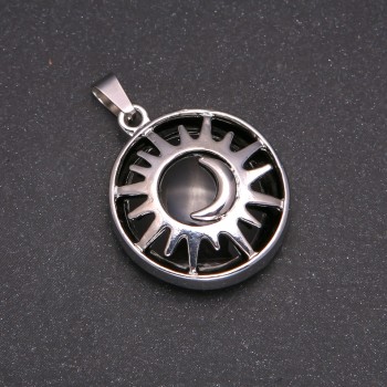 Pendant with natural agate in a bezel 'Sun', diameter 27mm