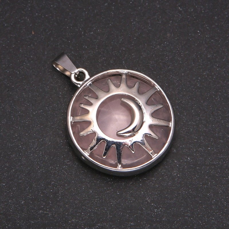 Pink Quartz Pendant in a 'Sun' Bezel, 27mm diameter