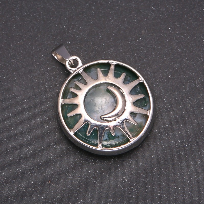 Pendant with natural Jasper stone in a 'Sun' bezel, 27mm diameter