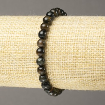 Elastic bracelet with hawk's eye natural stone, smooth bead, 6 mm diameter