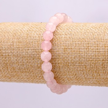 Elastic bracelet with natural pink quartz, smooth beads, diameter 8.5 mm+