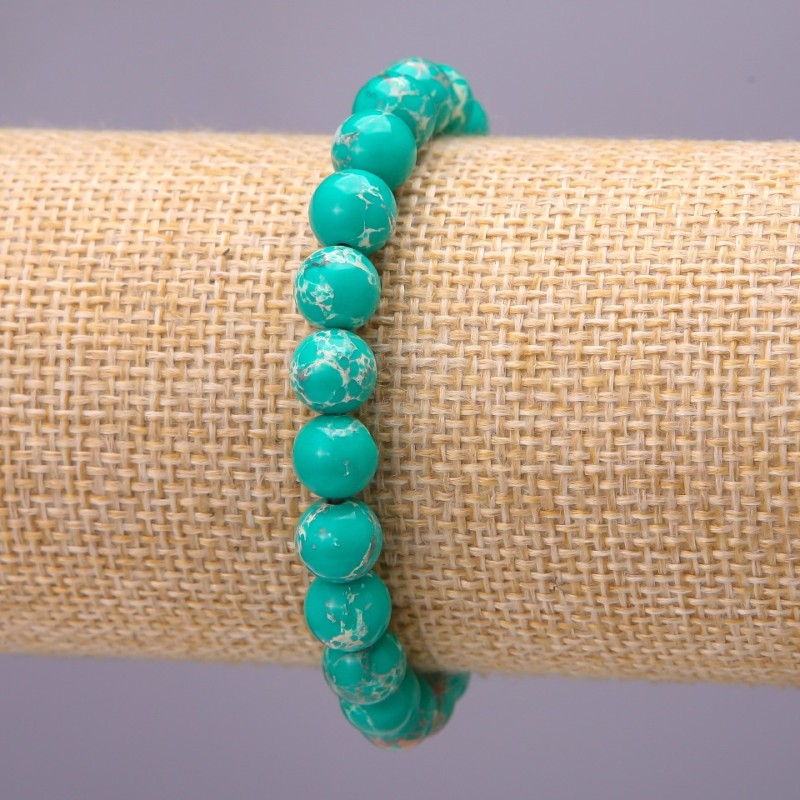 Variscite Bracelet with Smooth Beads, 8 mm Diameter (±) on Elastic, 18 cm Length