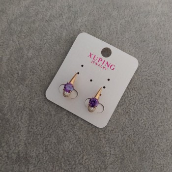 Xuping Earrings with Violet Stones, 6x17 mm, 18K Gold Plating