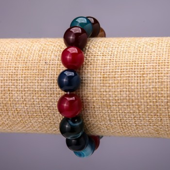 Agate Bracelet with Multicolor Smooth Bead, 12 mm Diameter on Elastic, 18 cm Length