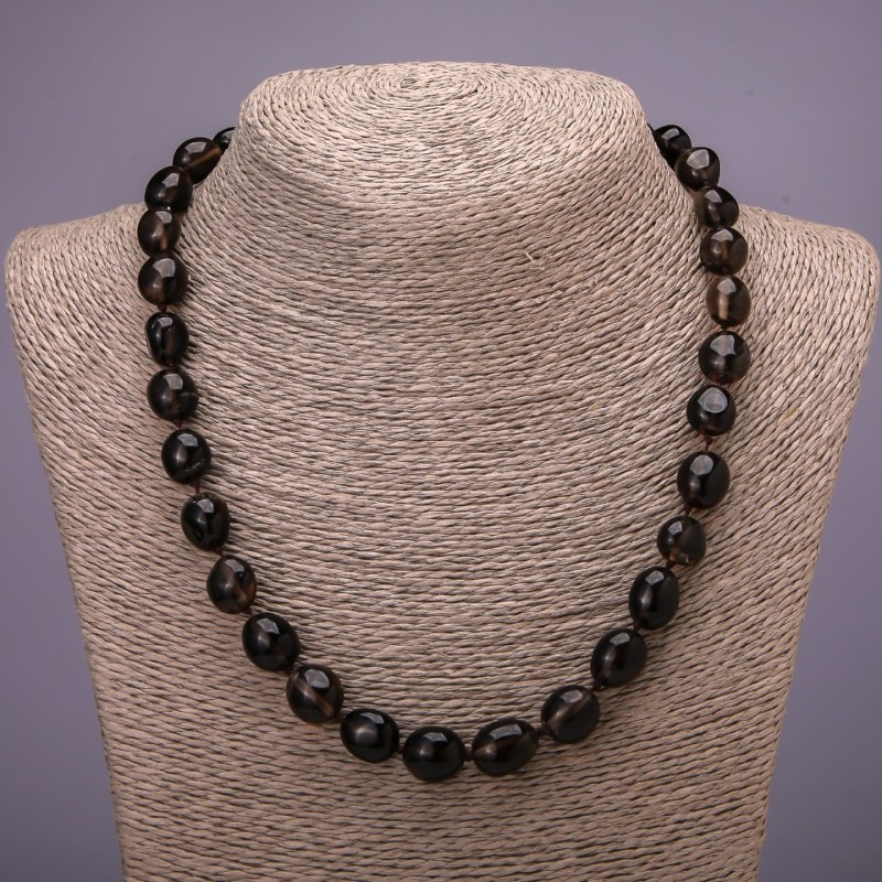 Smoky Topaz Necklace with Tumbled Beads, 12x14 mm Diameter, 48 cm Length