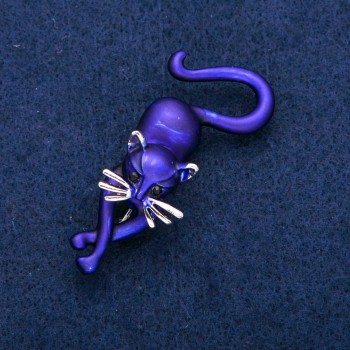 Brooch 'Kitten' blue enamel, silver metal 25x55 mm