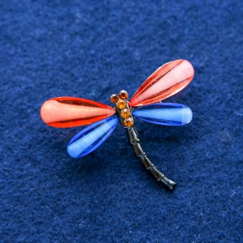 Dragonfly Brooch with Crystals, Silver-Toned Metal 32×43mm