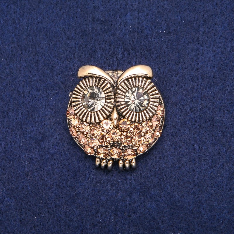 Owl Brooch with Yellow Crystals, Golden Metal 32×33 mm