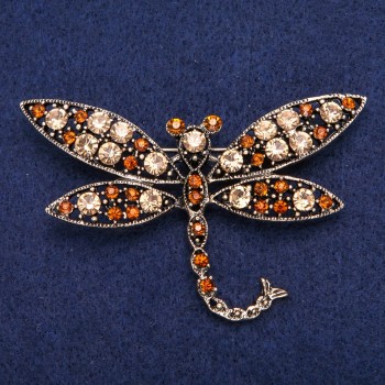 Discount! Dragonfly brooch with yellow crystals in golden metal 45×74 mm