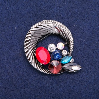Discount! Round Brooch 'Halo with Rhinestones', woven into a beautiful composition, dark metal 45x50 mm