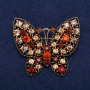 Butterfly Brooch with Yellow Crystals, Gold-Toned Metal 48x56mm