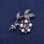 Discount! Flower Brooch with gray crystals and beads, dark metal 38x52mm