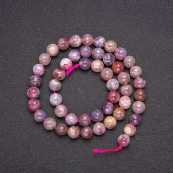 Pink Tourmaline natural stone beads, smooth round beads, 8 mm diameter (+/-), 38 cm length