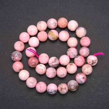 Beads of natural pink opal — smooth round beads, diameter 10 mm (+/-), length 38 cm