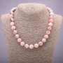 Natural Stone Pink Opal Necklace with Smooth Beads, Diameter 12(±)mm, Length 45 cm