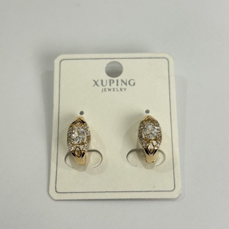 Discount! Xuping Earrings with White Stones 7x15 mm 18K Gold Plating