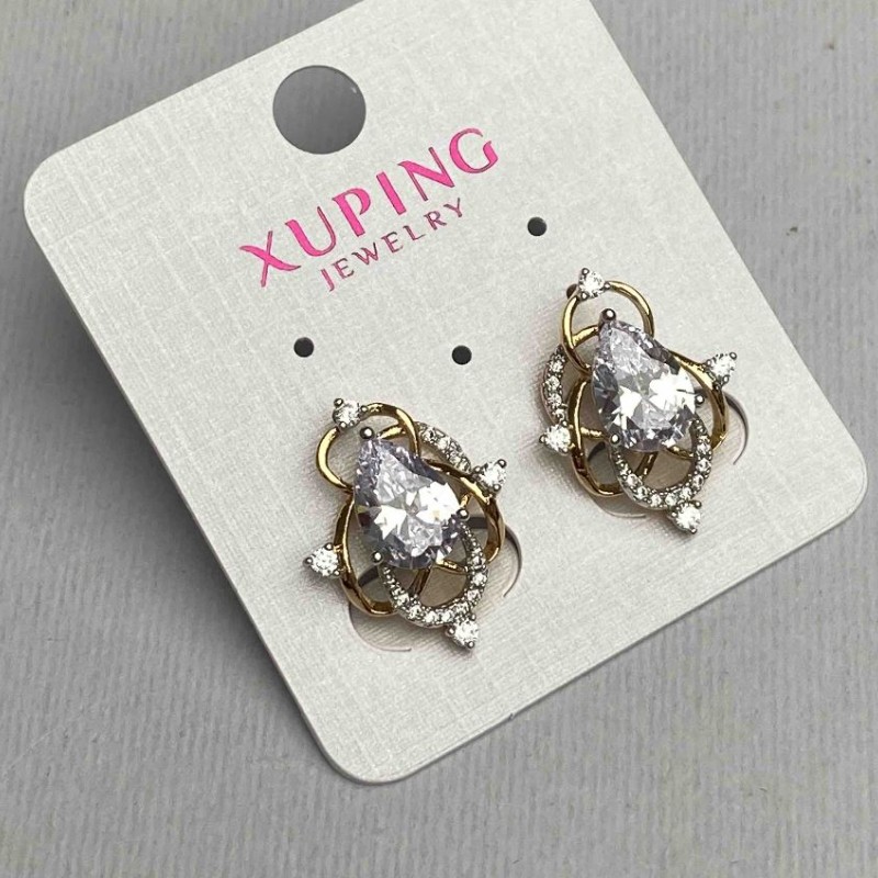 Xuping Earrings with White Stones, 16x21 mm, 18K Gold, Rhodium