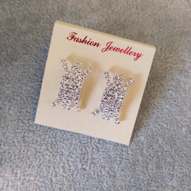 Women's white rhinestone earrings, light metal, wedding and evening studs (studs) 15×25 mm