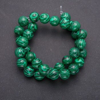 Malachite Beads (Pressed) Smooth Round Bead, 12 mm Diameter, Thread Length 38 cm (±)