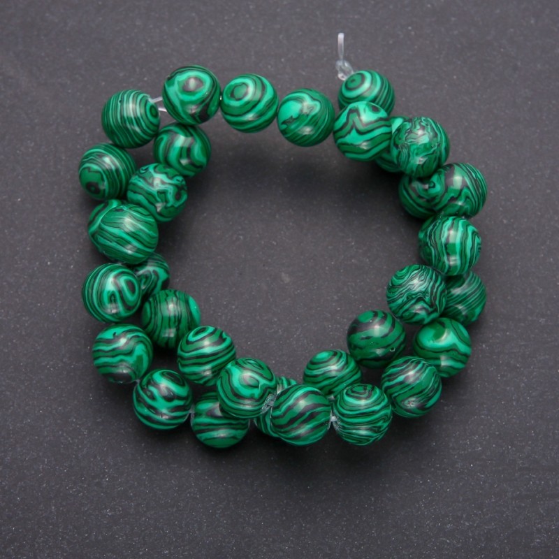 Malachite Beads (Pressed) Smooth Round Bead, 12 mm Diameter, Thread Length 38 cm (±)