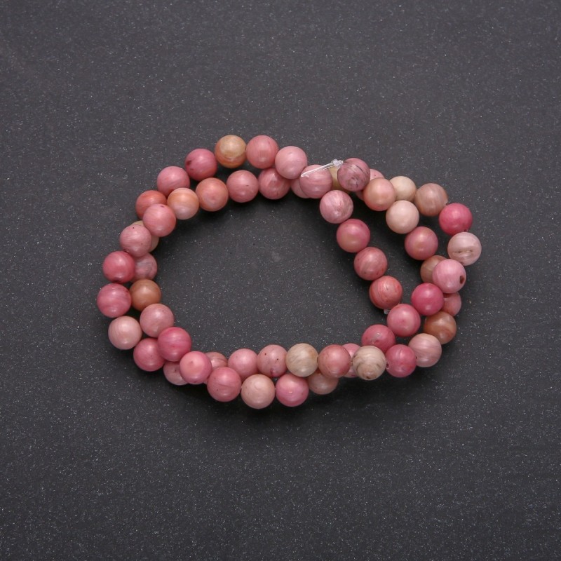 Rhodochrosite beads, smooth 6 mm diameter, cord length 38 cm+