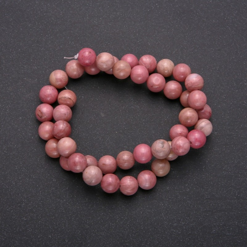 Natural rhodochrosite gemstone beads, smooth round beads, 8 mm diameter (+/-), on thread, length 38 cm