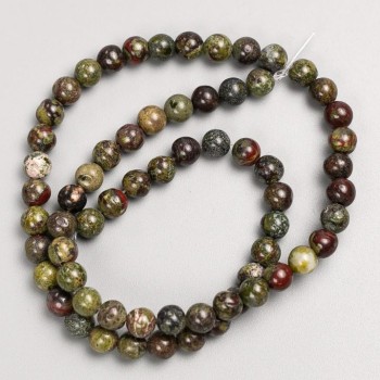 Dragon's Blood Jasper Beads on Thread, Natural Stone, Smooth Round Beads, 6(±)mm diameter, 38(±)cm length