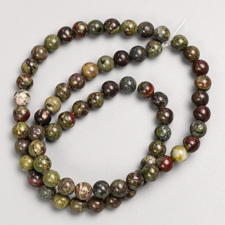 Dragon's Blood Jasper Beads on Thread, Natural Stone, Smooth Round Beads, 6(±)mm diameter, 38(±)cm length