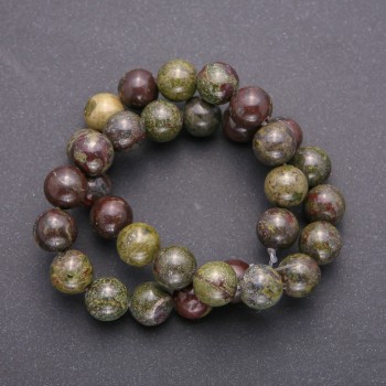 Natural Jasper beads 'Dragon's Blood' smooth round, 12 mm diameter (+/-), 38 cm strand (+/-)