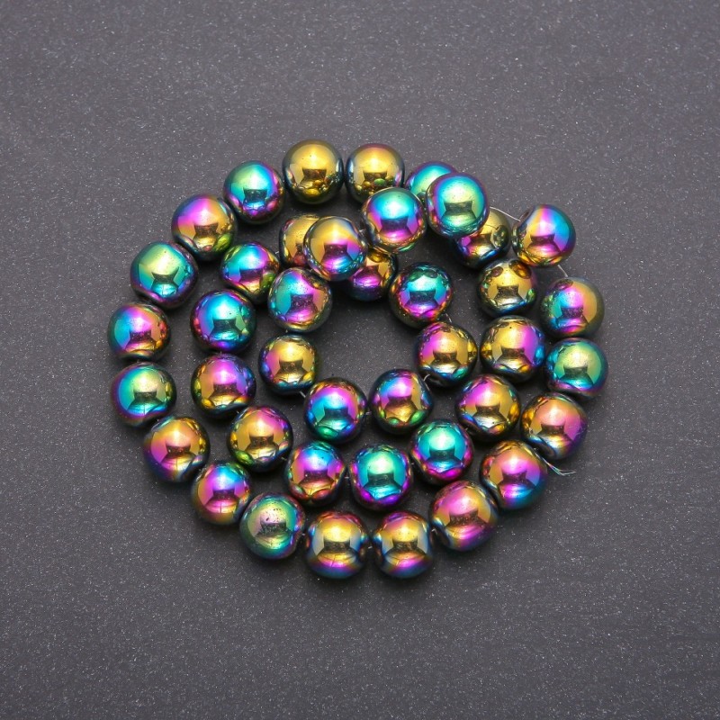 Natural stone hematite beads, smooth ball-shaped, diameter 10 (+/-) mm, length 38 cm (+/-)