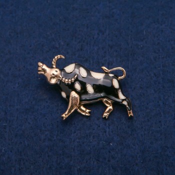 Sale! Bull Brooch with Enamel, Gold-Toned Metal 25×40mm