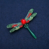 Butterfly Brooch Pendant with multicolored crystals, imitation coral bead, and green enamel, gold-toned metal 48x58 mm