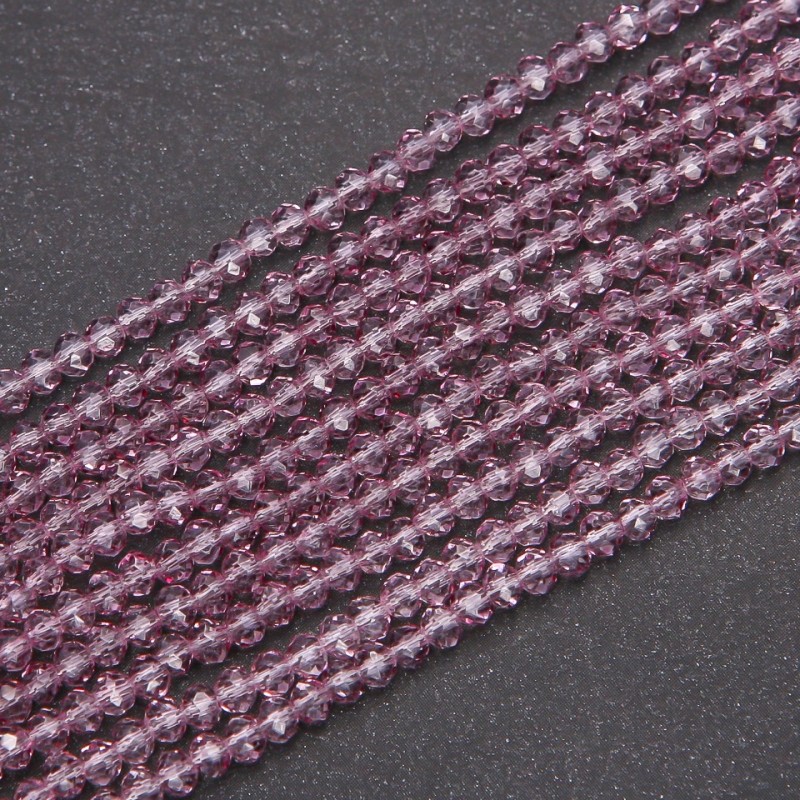Beads Czech Crystal Transparent Lilac 'Rondelle', diameter 3.5x3 mm, strand length 38 cm