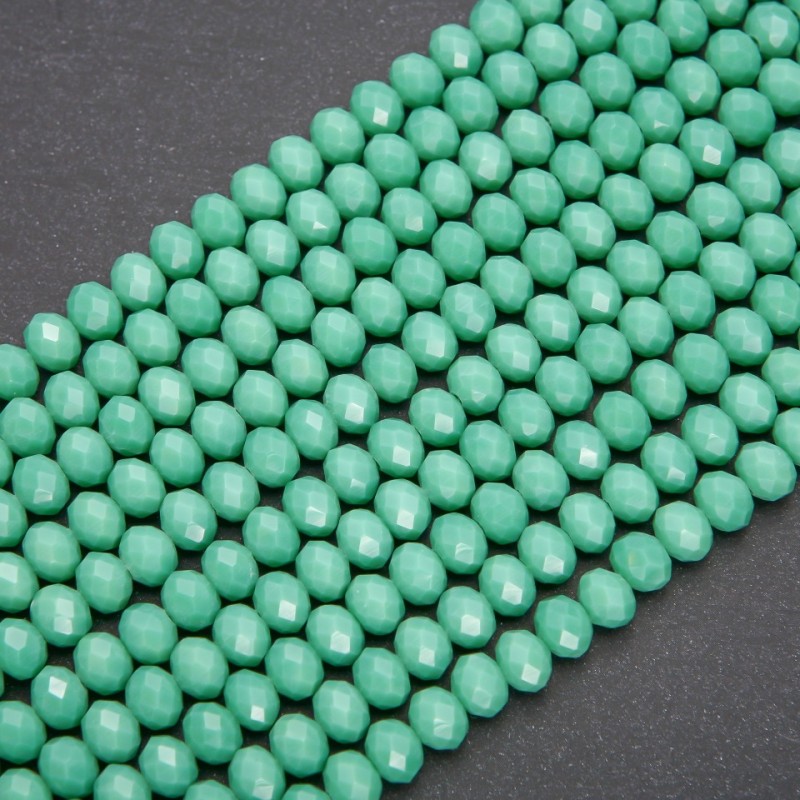Beads Czech Crystal Matte Pea Green Rondelle, diameter 8x6 mm, cord length 38 cm