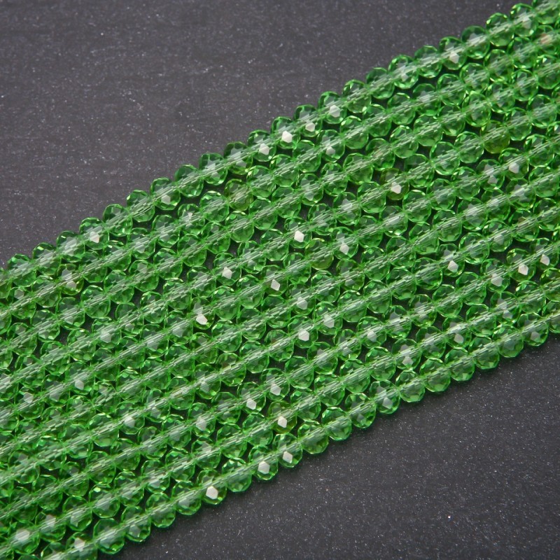 Czech Crystal Beads Transparent Lime Green Rondelle, 6x4.5 mm, on a strand, length 38 cm