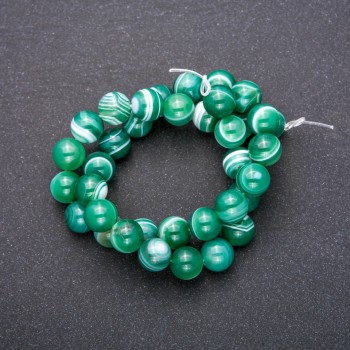 Beads on thread, natural green eye agate, smooth round beads, 10mm diameter, 38cm length